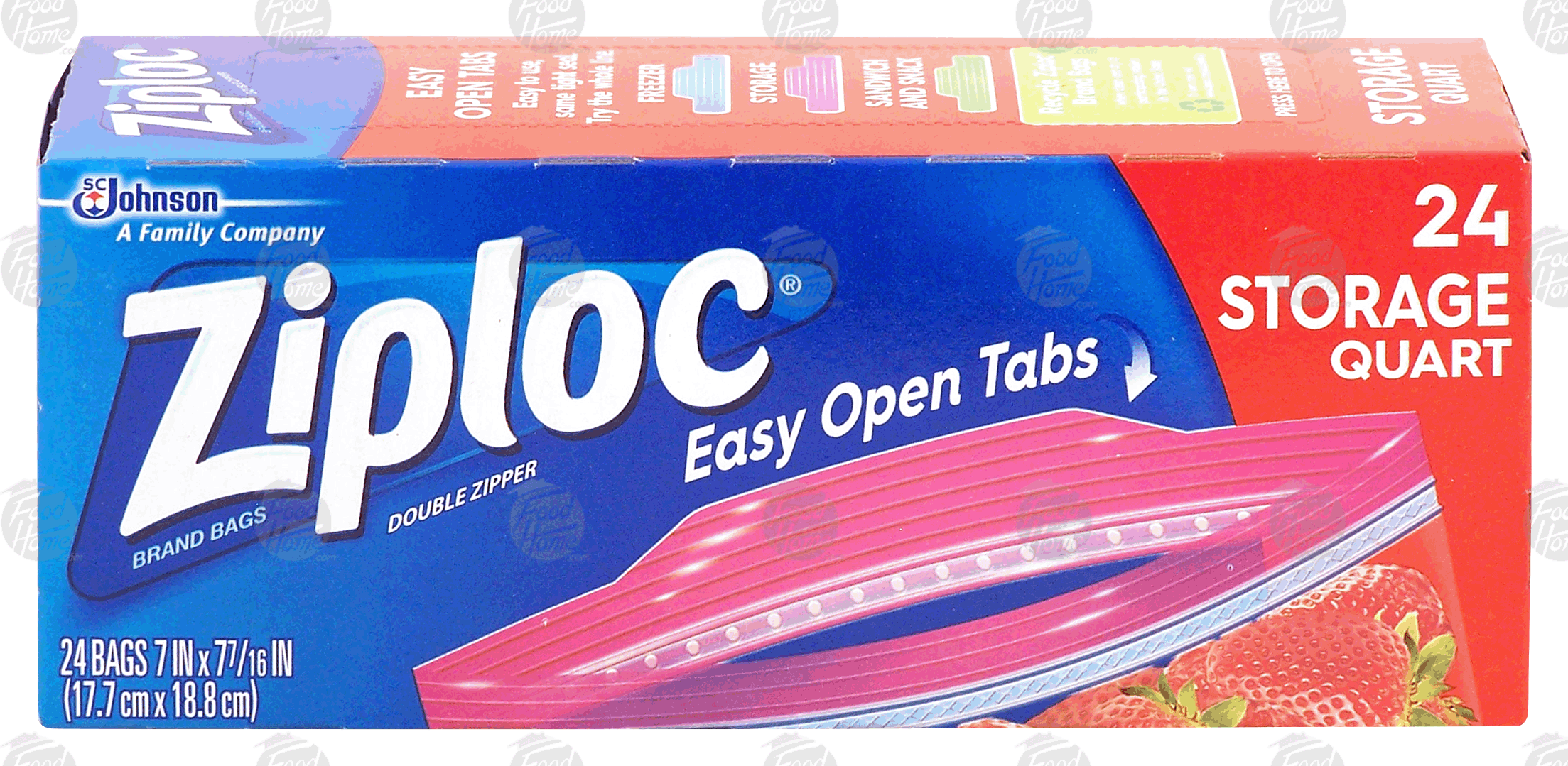 Ziploc  double zipper quart size storage bags, easy open tabs, 7 in x 7-7/16 in Full-Size Picture